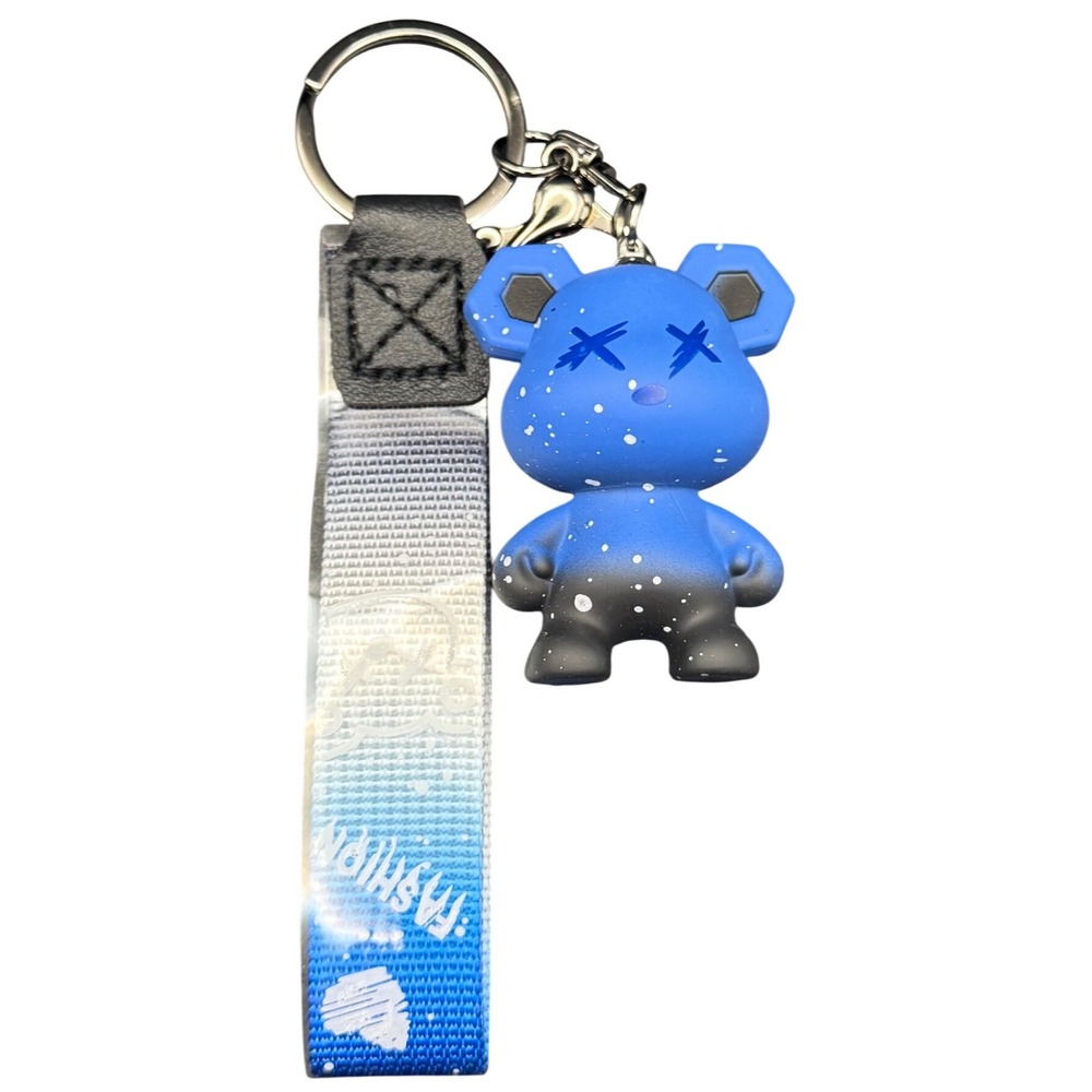 Blue Galaxy Splatter Bear Keychain Streetwear‎ Wristlet Bag Charm Accessory